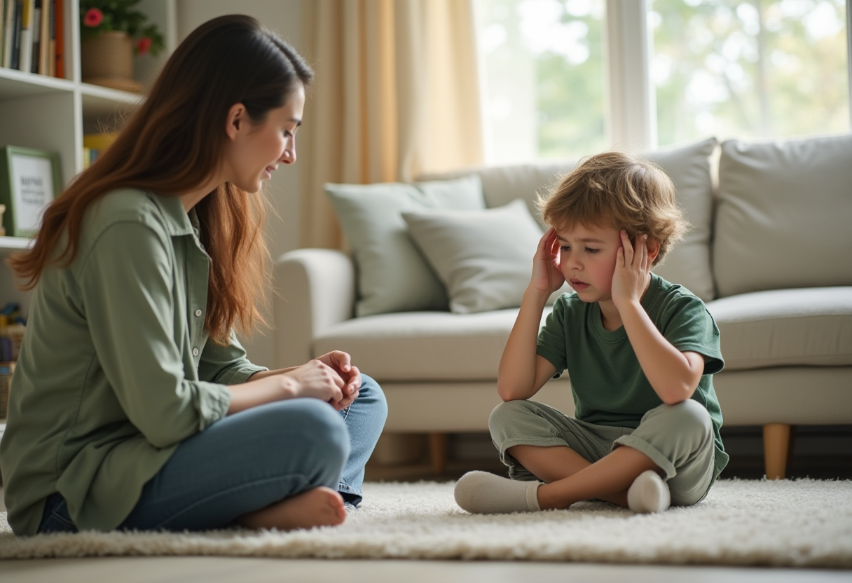 a calm parent with a child upset