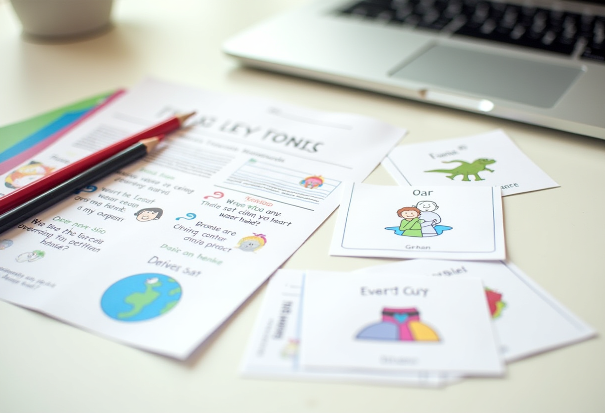 some printables on a desk