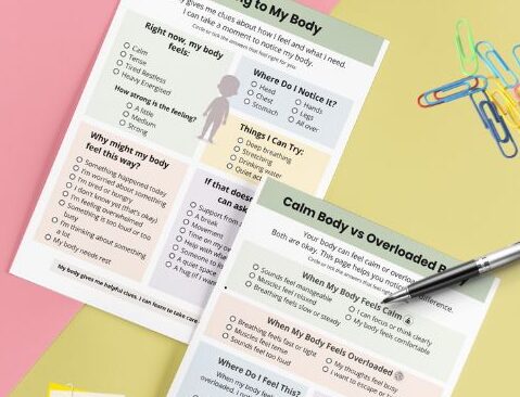 two worksheets listening to my body