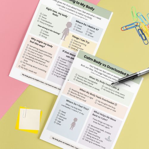 two worksheets listening to my body