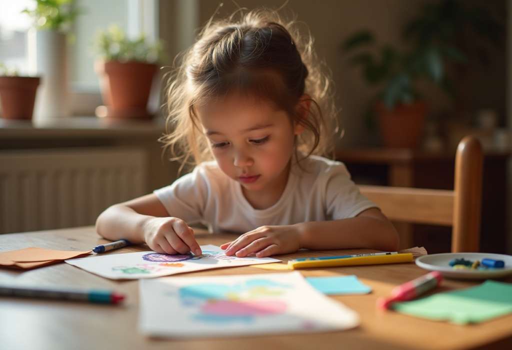 a girl doing a craft activity